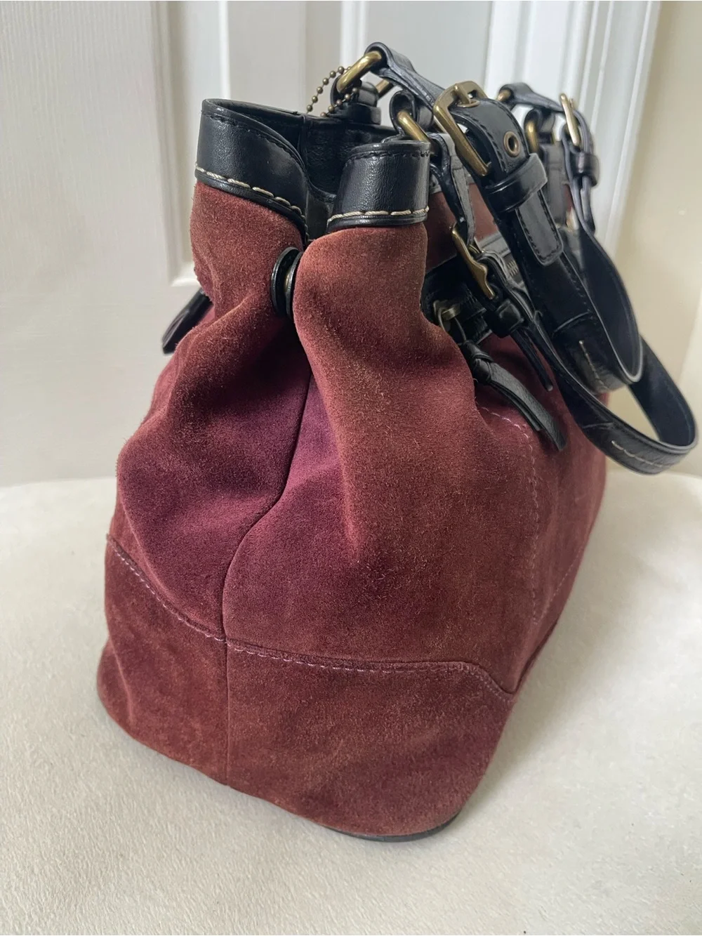 Coach Hamptons suede Bag with Black Leather Trim
